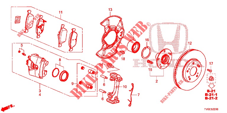 VOOR REM  voor Honda CIVIC 1.4 EXECUTIVE TUNER LESS 5 deuren 6-versnellings handgeschakelde versnellingsbak 2014