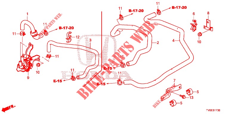 WATERSLANG/VERWARMING KANAAL (LH) (1.4L) voor Honda CIVIC 1.4 EXECUTIVE TUNER LESS 5 deuren 6-versnellings handgeschakelde versnellingsbak 2014