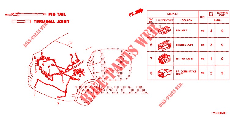 ELEKTRISCHE AANSLUITING (ARRIERE) voor Honda CIVIC DIESEL 1.6 EXECUTIVE 5 deuren 6-versnellings handgeschakelde versnellingsbak 2015