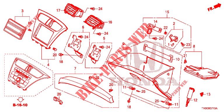 INSTRUMENTEN AFWERKING (COTE DE PASSAGER) (LH) voor Honda CIVIC DIESEL 1.6 EXECUTIVE 5 deuren 6-versnellings handgeschakelde versnellingsbak 2015