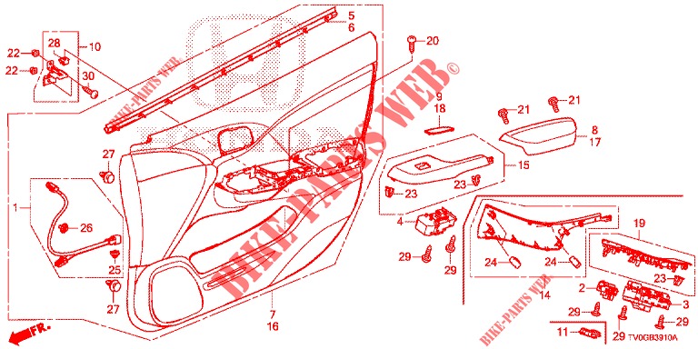 VOOR PORTIER VOERING (LH) voor Honda CIVIC 1.8 EXECUTIVE 5 deuren 6-versnellings handgeschakelde versnellingsbak 2015