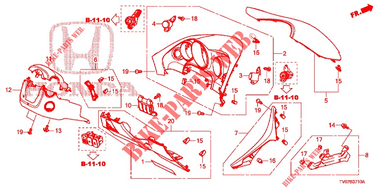 INSTRUMENTEN AFWERKING (COTE DE CONDUCTEUR) (LH) voor Honda CIVIC 1.8 EXECUTIVE 5 deuren 6-versnellings handgeschakelde versnellingsbak 2012