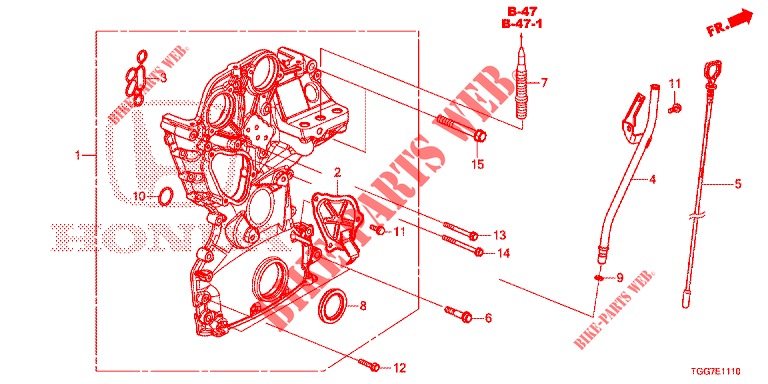 TANDRIEMAFDEKKING (1,0 L) voor Honda CIVIC  1.0 COMFORT 5 deuren 6-versnellings handgeschakelde versnellingsbak 2017
