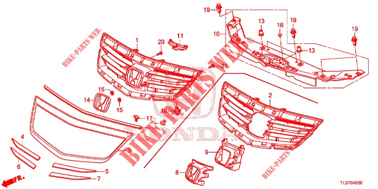 VOOR GRILLE/GIETWERK  voor Honda ACCORD TOURER 2.0 ELEGANCE PACK 5 deuren 5-traps automatische versnellingsbak 2015