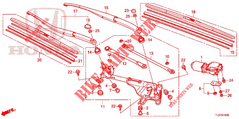 VOOR RUITESPROEIER (LH) voor Honda ACCORD TOURER 2.4 EXECUTIVE 5 deuren 6-versnellings handgeschakelde versnellingsbak 2014