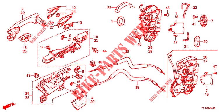 ACHTER PORTIER SLOTEN/BUITEN HENDEL  voor Honda ACCORD DIESEL 2.2 EXECUTIVE 4 deuren 6-versnellings handgeschakelde versnellingsbak 2012