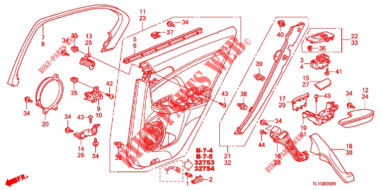 ACHTER PORTIER VOERING(4DE)  voor Honda ACCORD DIESEL 2.2 EXECUTIVE 4 deuren 6-versnellings handgeschakelde versnellingsbak 2012