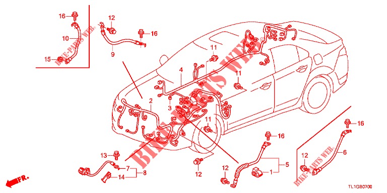 BEDRADINGSBUNDEL (1) (LH) voor Honda ACCORD DIESEL 2.2 EXECUTIVE 4 deuren 6-versnellings handgeschakelde versnellingsbak 2012