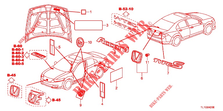 EMBLEMEN/WAARSCHUWINGSLABELS  voor Honda ACCORD DIESEL 2.2 EXECUTIVE 4 deuren 6-versnellings handgeschakelde versnellingsbak 2012