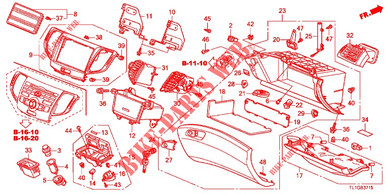 INSTRUMENTEN AFWERKING (COTE DE PASSAGER) (LH) voor Honda ACCORD DIESEL 2.2 EXECUTIVE 4 deuren 6-versnellings handgeschakelde versnellingsbak 2012