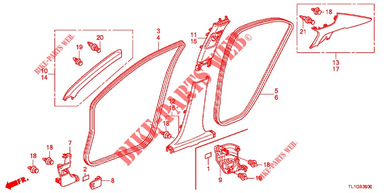 PILAAR AFWERKING (LH) voor Honda ACCORD DIESEL 2.2 EXECUTIVE 4 deuren 6-versnellings handgeschakelde versnellingsbak 2012