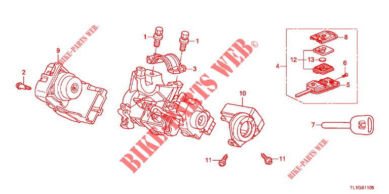 SLEUTEL CILINDER COMPONENTEN  voor Honda ACCORD DIESEL 2.2 EXECUTIVE 4 deuren 6-versnellings handgeschakelde versnellingsbak 2012
