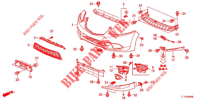 VOOR BUMPER  voor Honda ACCORD DIESEL 2.2 EXECUTIVE 4 deuren 6-versnellings handgeschakelde versnellingsbak 2012