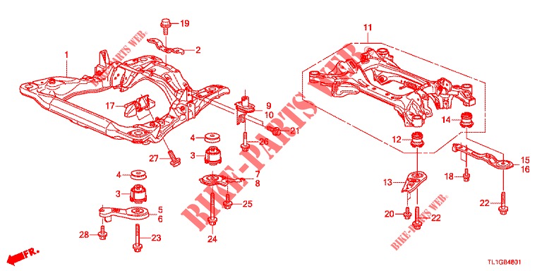 VOOR SUB FRAME/ACHTER BALK (DIESEL) voor Honda ACCORD DIESEL 2.2 EXECUTIVE 4 deuren 6-versnellings handgeschakelde versnellingsbak 2012