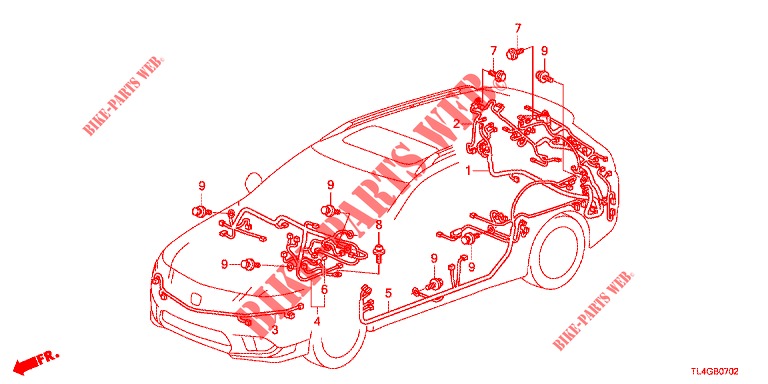 BEDRADINGSBUNDEL (2) (LH) voor Honda ACCORD TOURER DIESEL 2.2 LUXURY 5 deuren 6-versnellings handgeschakelde versnellingsbak 2013