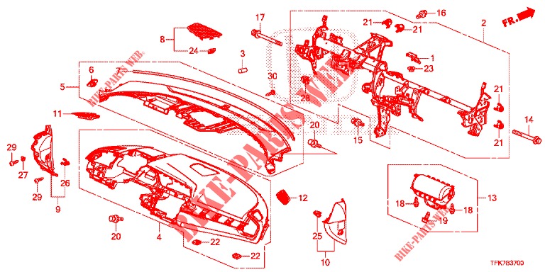 INSTRUMENTEN PANEEL BOVEN (LH) voor Honda CIVIC DIESEL 1.6 ENTRY 4 deuren 6-versnellings handgeschakelde versnellingsbak 2018