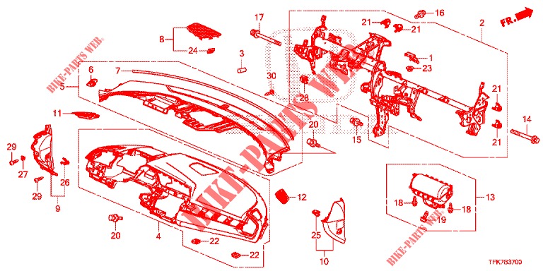 INSTRUMENTEN PANEEL BOVEN (LH) voor Honda CIVIC DIESEL 1.6 MID 4 deuren 9-traps automatische versnellingsbak 2018