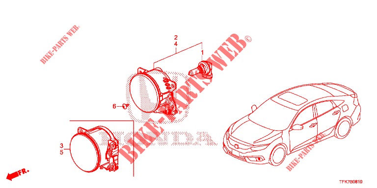 MISTLAMP  voor Honda CIVIC DIESEL 1.6 TOP 4 deuren 9-traps automatische versnellingsbak 2018
