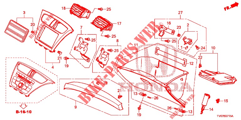 INSTRUMENTEN AFWERKING (COTE DE PASSAGER) (LH) voor Honda CIVIC 1.4 S 5 deuren 6-versnellings handgeschakelde versnellingsbak 2012