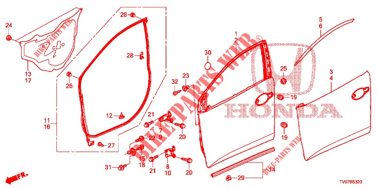 VOOR PORTIER PANELEN(2DE)  voor Honda CIVIC 1.8 EXECUTIVE 5 deuren 6-versnellings handgeschakelde versnellingsbak 2012