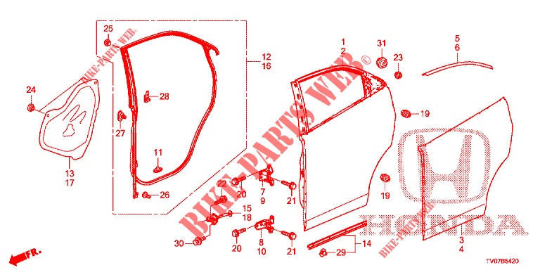 ACHTER PORTIER PANELEN(4DE)  voor Honda CIVIC 1.8 EXECUTIVE 5 deuren 5-traps automatische versnellingsbak 2012