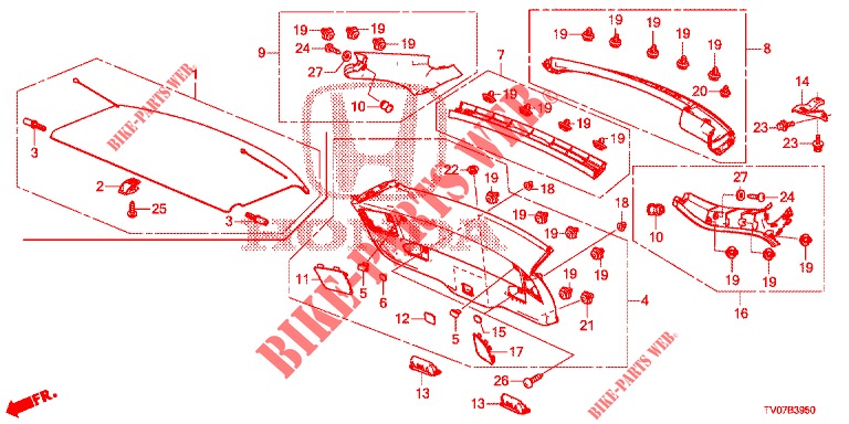 ACHTERKLEP VOERING/ ACHTER PANEEL VOERING(2DE)  voor Honda CIVIC 1.8 EXECUTIVE 5 deuren 6-versnellings handgeschakelde versnellingsbak 2013