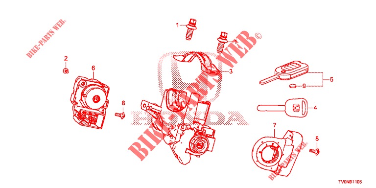 SLEUTEL CILINDER COMPONENTEN  voor Honda CIVIC 1.8 COMFORT 5 deuren 5-traps automatische versnellingsbak 2016