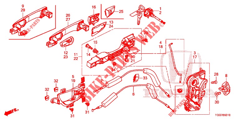 VOOR PORTIER SLOTEN/BUITEN HENDEL  voor Honda CIVIC 1.0 S 5 deuren CVT versnellingsbak 2017