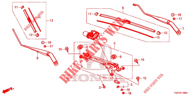 VOOR RUITESPROEIER (LH) voor Honda CIVIC 1.5 PRESTIGE 5 deuren 6-versnellings handgeschakelde versnellingsbak 2017