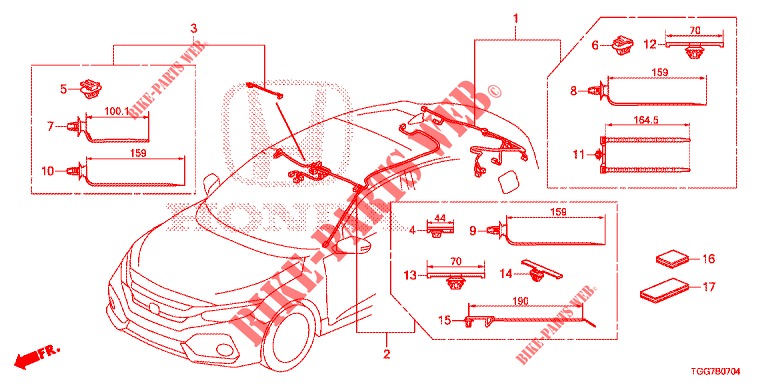 BEDRADINGSBUNDEL (5) (LH) voor Honda CIVIC 1.5 SPORT 5 deuren 6-versnellings handgeschakelde versnellingsbak 2017