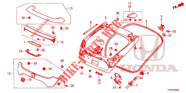 ACHTERKLEP PANEEL(2DE)  voor Honda CIVIC DIESEL 1.6 MID Black Edition 5 deuren 6-versnellings handgeschakelde versnellingsbak 2018