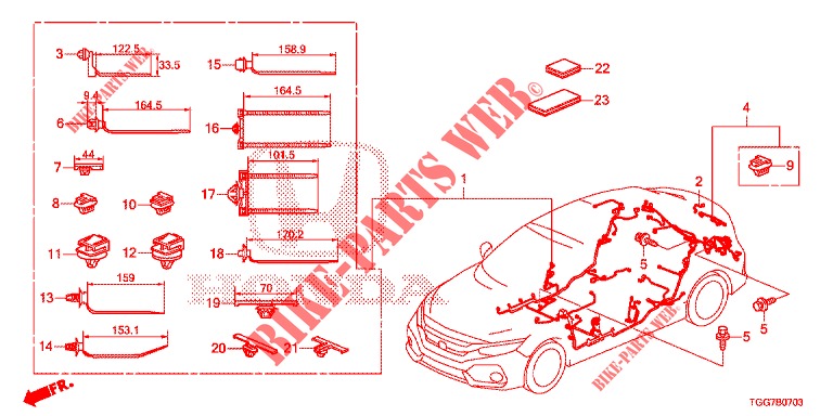 BEDRADINGSBUNDEL (4) (LH) voor Honda CIVIC TYPE R 5 deuren 6-versnellings handgeschakelde versnellingsbak 2018