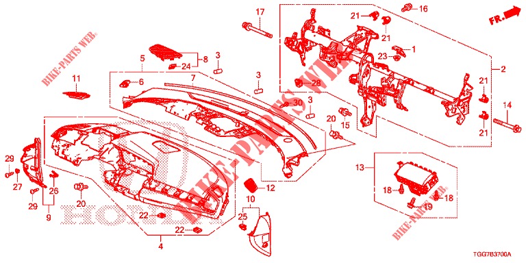 INSTRUMENTEN PANEEL BOVEN (LH) voor Honda CIVIC TYPE R 5 deuren 6-versnellings handgeschakelde versnellingsbak 2018
