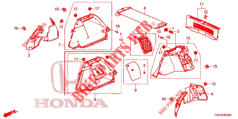 KOFFERBAK ZIJ BEKLEDING  voor Honda CIVIC TYPE R 5 deuren 6-versnellings handgeschakelde versnellingsbak 2018