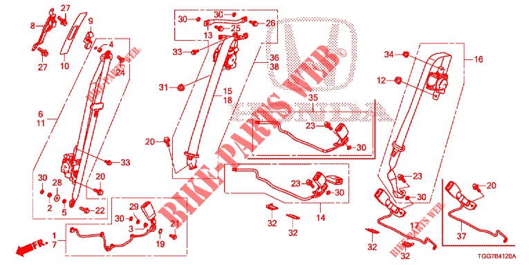 VOOR ZITTING/VEILIGHEIDSRIEMEN  voor Honda CIVIC TYPE R 5 deuren 6-versnellings handgeschakelde versnellingsbak 2018