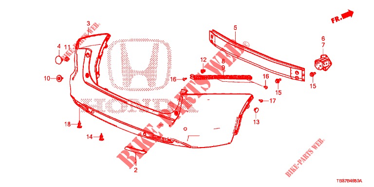 ACHTER BUMPER  voor Honda CIVIC TOURER DIESEL 1.6 COMFORT 5 deuren 6-versnellings handgeschakelde versnellingsbak 2014
