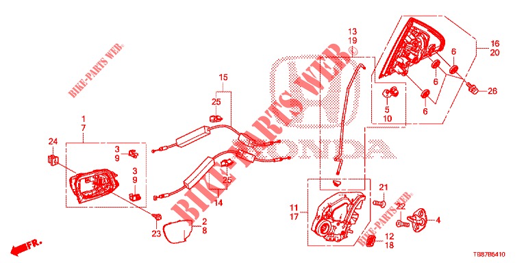 ACHTER PORTIER SLOTEN/BUITEN HENDEL  voor Honda CIVIC TOURER DIESEL 1.6 COMFORT 5 deuren 6-versnellings handgeschakelde versnellingsbak 2014