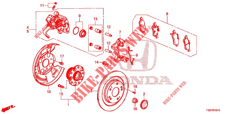 ACHTER REMTROMMEL  voor Honda CIVIC TOURER DIESEL 1.6 COMFORT 5 deuren 6-versnellings handgeschakelde versnellingsbak 2014