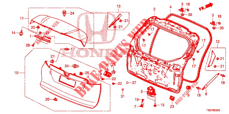 ACHTERKLEP PANEEL(2DE)  voor Honda CIVIC TOURER DIESEL 1.6 COMFORT 5 deuren 6-versnellings handgeschakelde versnellingsbak 2014