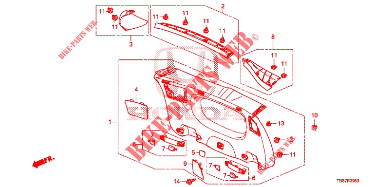 ACHTERKLEP VOERING/ ACHTER PANEEL VOERING(2DE)  voor Honda CIVIC TOURER DIESEL 1.6 COMFORT 5 deuren 6-versnellings handgeschakelde versnellingsbak 2014