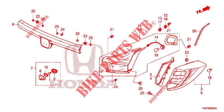 ACHTERLICHT/KENTEKEN LICHT (PGM FI)  voor Honda CIVIC TOURER DIESEL 1.6 COMFORT 5 deuren 6-versnellings handgeschakelde versnellingsbak 2014