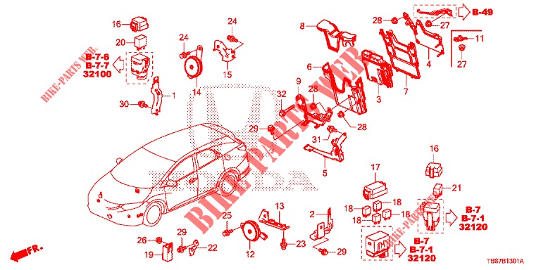 BEDIENINGSEENNEID (COMPARTIMENT MOTEUR) (1) (DIESEL) voor Honda CIVIC TOURER DIESEL 1.6 COMFORT 5 deuren 6-versnellings handgeschakelde versnellingsbak 2014