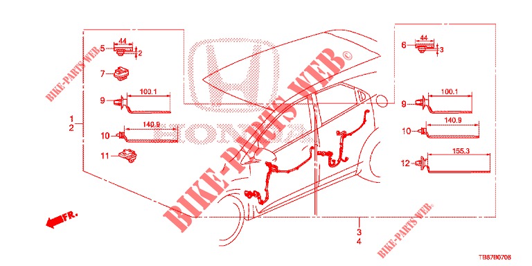 BEDRADINGSBUNDEL (5) (LH) voor Honda CIVIC TOURER DIESEL 1.6 COMFORT 5 deuren 6-versnellings handgeschakelde versnellingsbak 2014