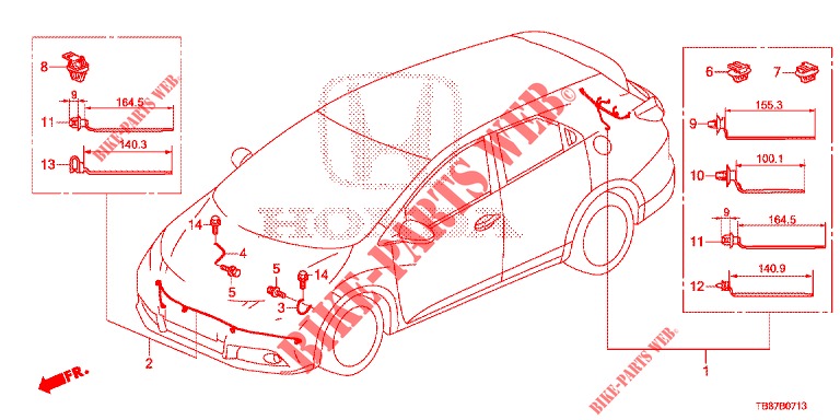 BEDRADINGSBUNDEL (8) voor Honda CIVIC TOURER DIESEL 1.6 COMFORT 5 deuren 6-versnellings handgeschakelde versnellingsbak 2014