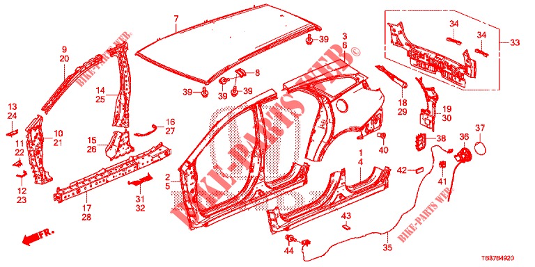 BUITEN PANELEN/ACHTER PANEEL  voor Honda CIVIC TOURER DIESEL 1.6 COMFORT 5 deuren 6-versnellings handgeschakelde versnellingsbak 2014