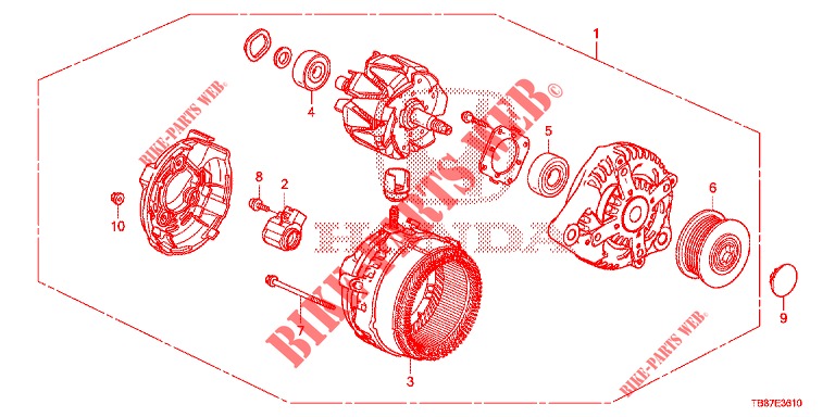 GENERATOR (DIESEL) (DENSO) voor Honda CIVIC TOURER DIESEL 1.6 COMFORT 5 deuren 6-versnellings handgeschakelde versnellingsbak 2014