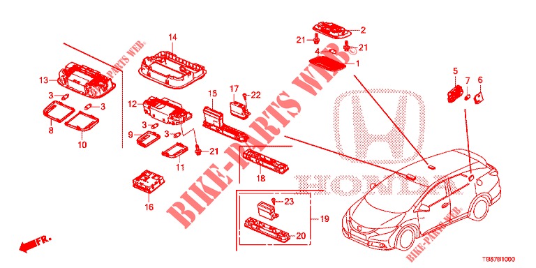 INTERIEUR VERLICHTING  voor Honda CIVIC TOURER DIESEL 1.6 COMFORT 5 deuren 6-versnellings handgeschakelde versnellingsbak 2014