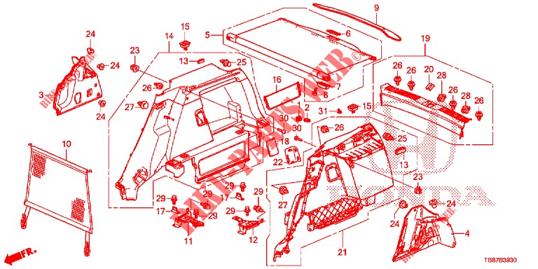 KOFFERBAK ZIJ BEKLEDING  voor Honda CIVIC TOURER DIESEL 1.6 COMFORT 5 deuren 6-versnellings handgeschakelde versnellingsbak 2014
