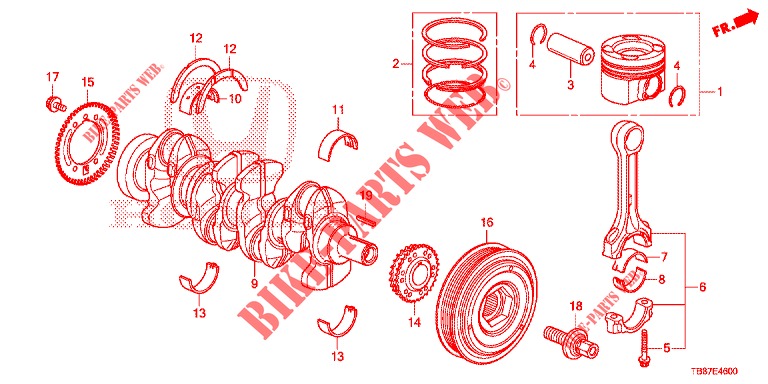 KRUKAS/ZUIGER (DIESEL) voor Honda CIVIC TOURER DIESEL 1.6 COMFORT 5 deuren 6-versnellings handgeschakelde versnellingsbak 2014