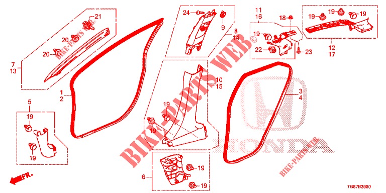 PILAAR AFWERKING (LH) voor Honda CIVIC TOURER DIESEL 1.6 COMFORT 5 deuren 6-versnellings handgeschakelde versnellingsbak 2014